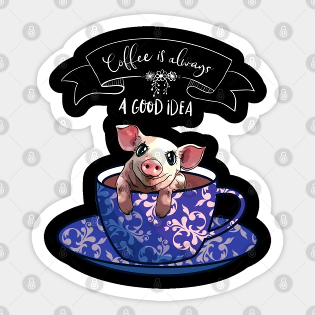 Piggy and blue coffee cup Sticker by Collagedream